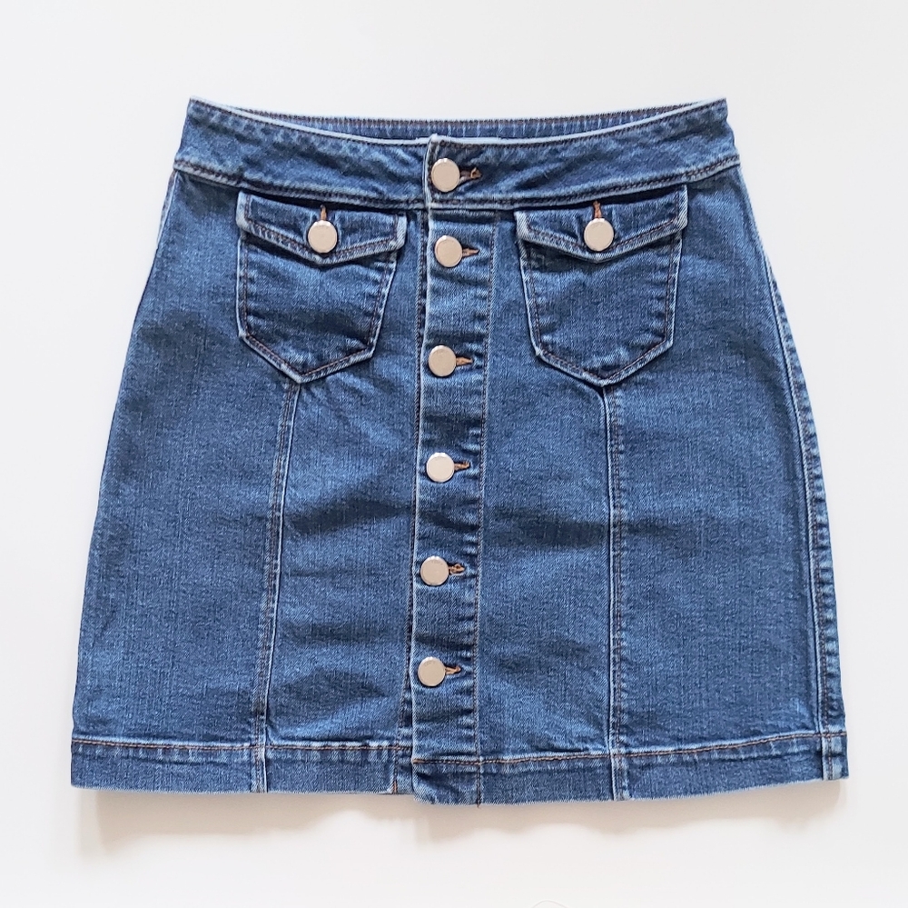 Madewell Size 25 US 0 Denim Full Zip Front Mini Skirt Blue Pockets